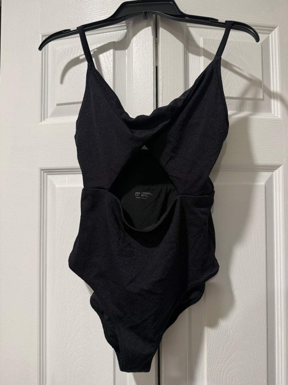 aerie Black Textured One-Piece with Front Cutout